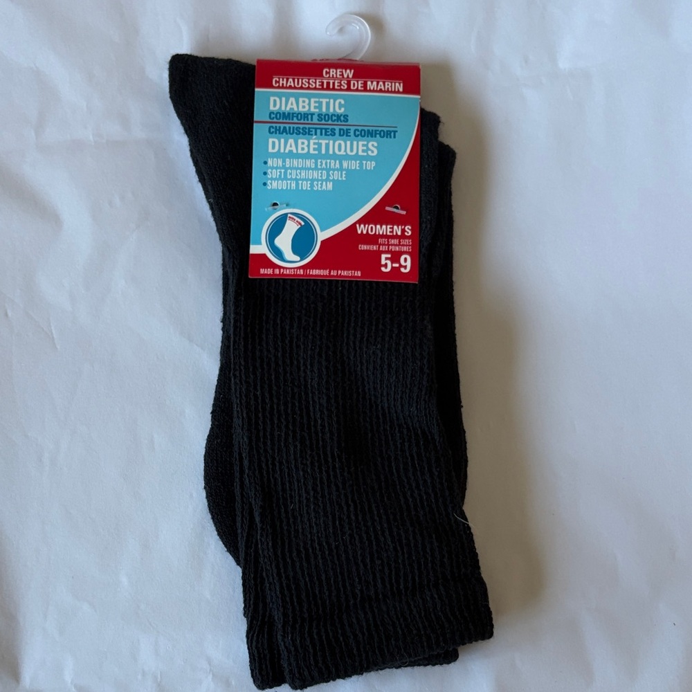 Women's Diabetic Socks Black Size 5-9 Comfort Crew Non-Binding